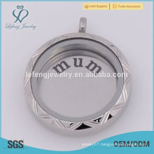 Fashion stainless steel silver round letter plate for floating locket,no locket